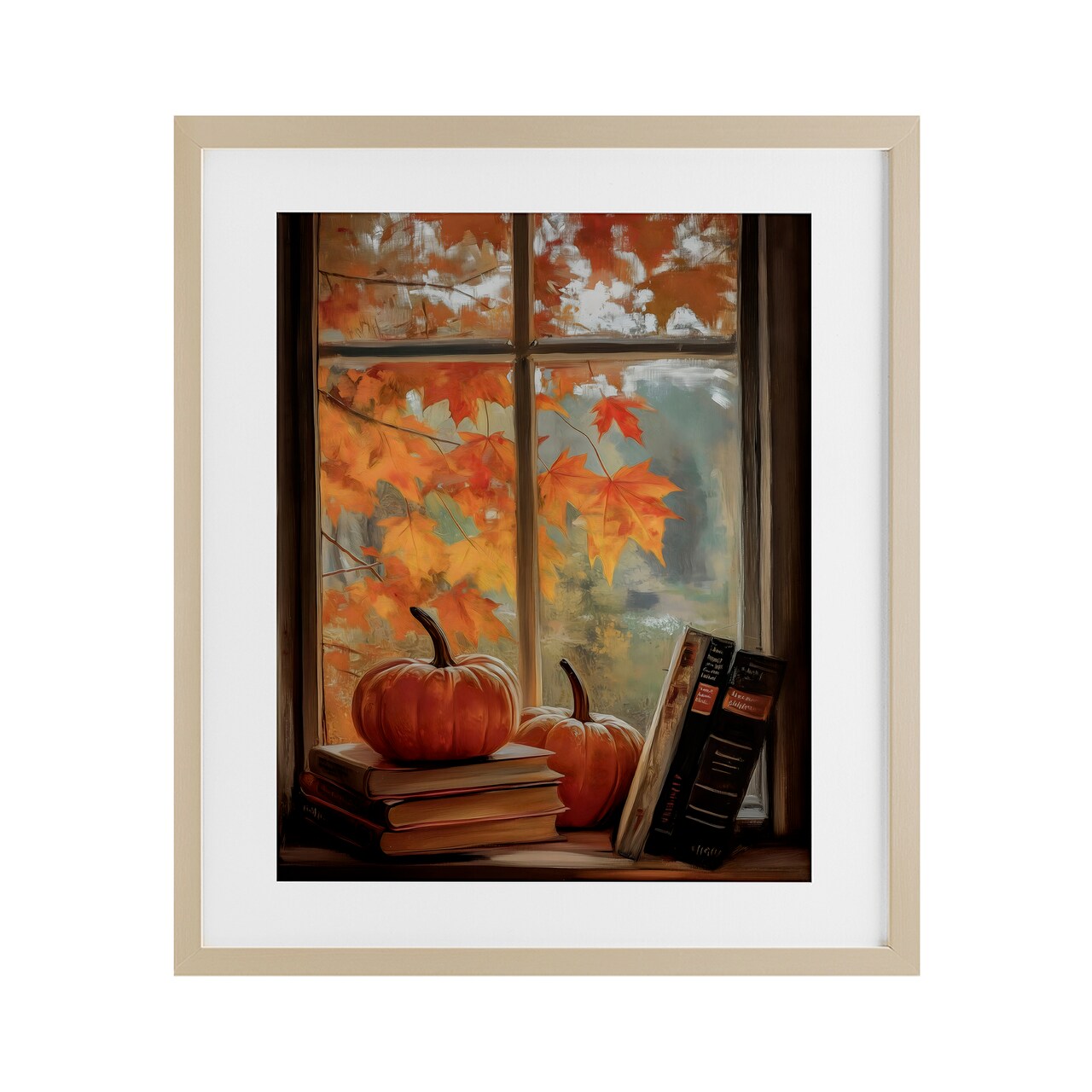 Stupell Industries Cozy Fall Window Books Framed Print Under Glass, design by Arlington Prints